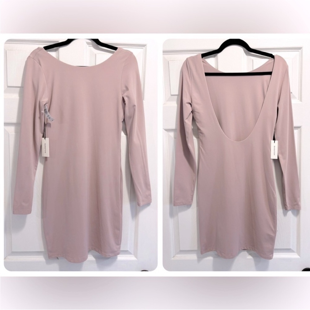 NWT Aritzia Babaton Contour Boatneck Mini Dress Scoop Back Pink Size Medium NEW